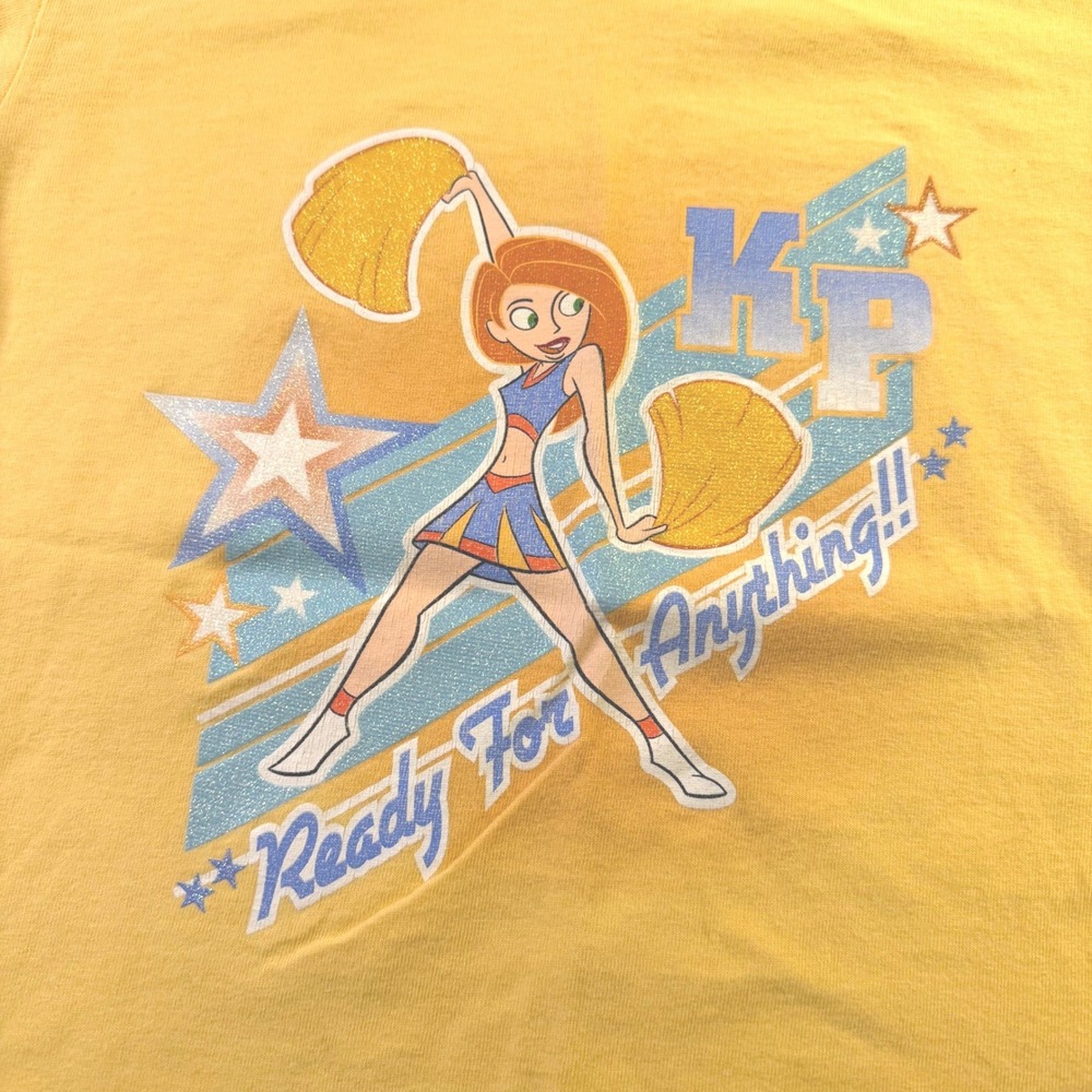 VTG Disney Store Kim Possible Yellow T-Shirt Kids Size XS 4/5 Cheerleader Y2K